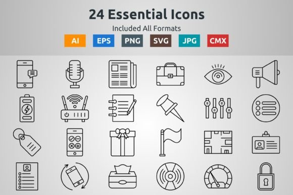 24 Essential Outline Icons Graphics Review