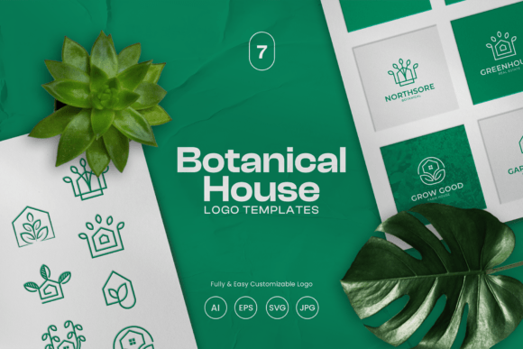 Botanical House Logo Template: Graphics and Logos for Editorial Use