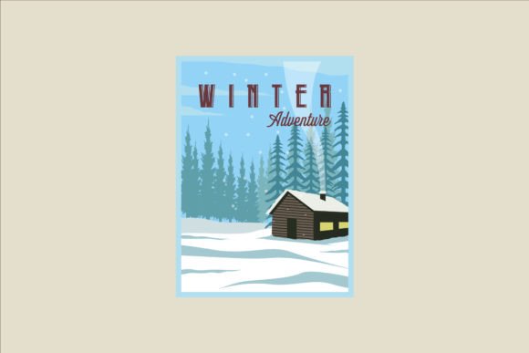 Cabin or Cottage at Winter Poster Design Graphics and Logos