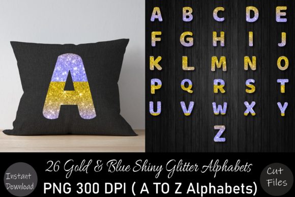 Gold Blue Glitter a to Z Alphabets Set Graphics and Crafts Review