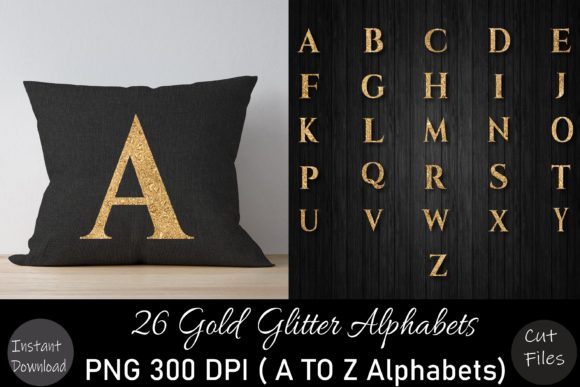 Gold Glitter a to Z Alphabets Set for Graphics and Crafts