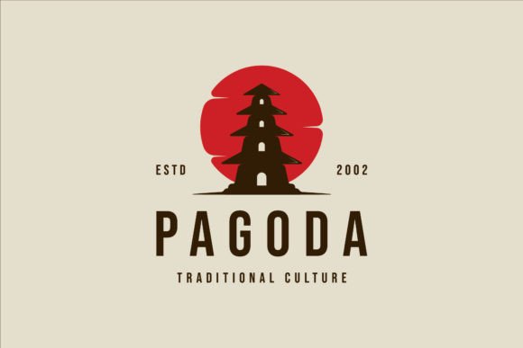 Pagoda or Temple Logo Vintage Vector Graphics and Logos