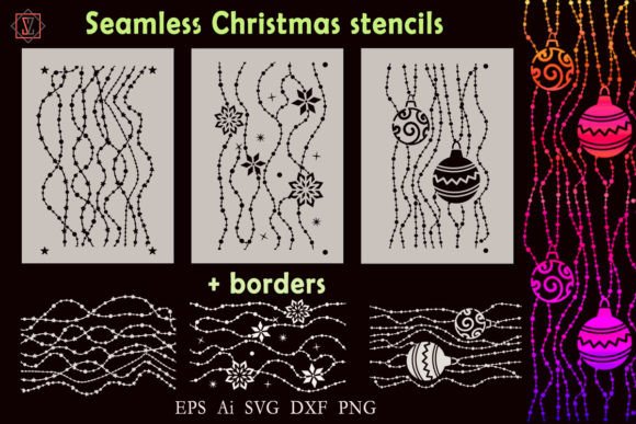 Seamless Christmas Beads. Stencil. Borde Graphics for Crafts