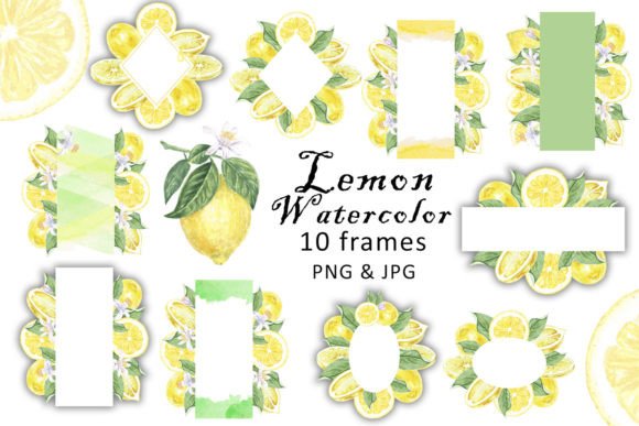 Watercolor Frame Lemon Citrus Fruit PNG Graphics and Illustrations Review