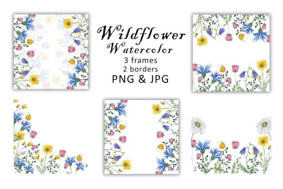 Watercolor Frames Clipart Wildflower PNG Graphics and Illustrations