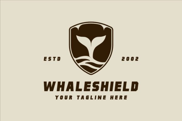 Whale Tail of Shield Logo Vintage Vector Graphics and Logos